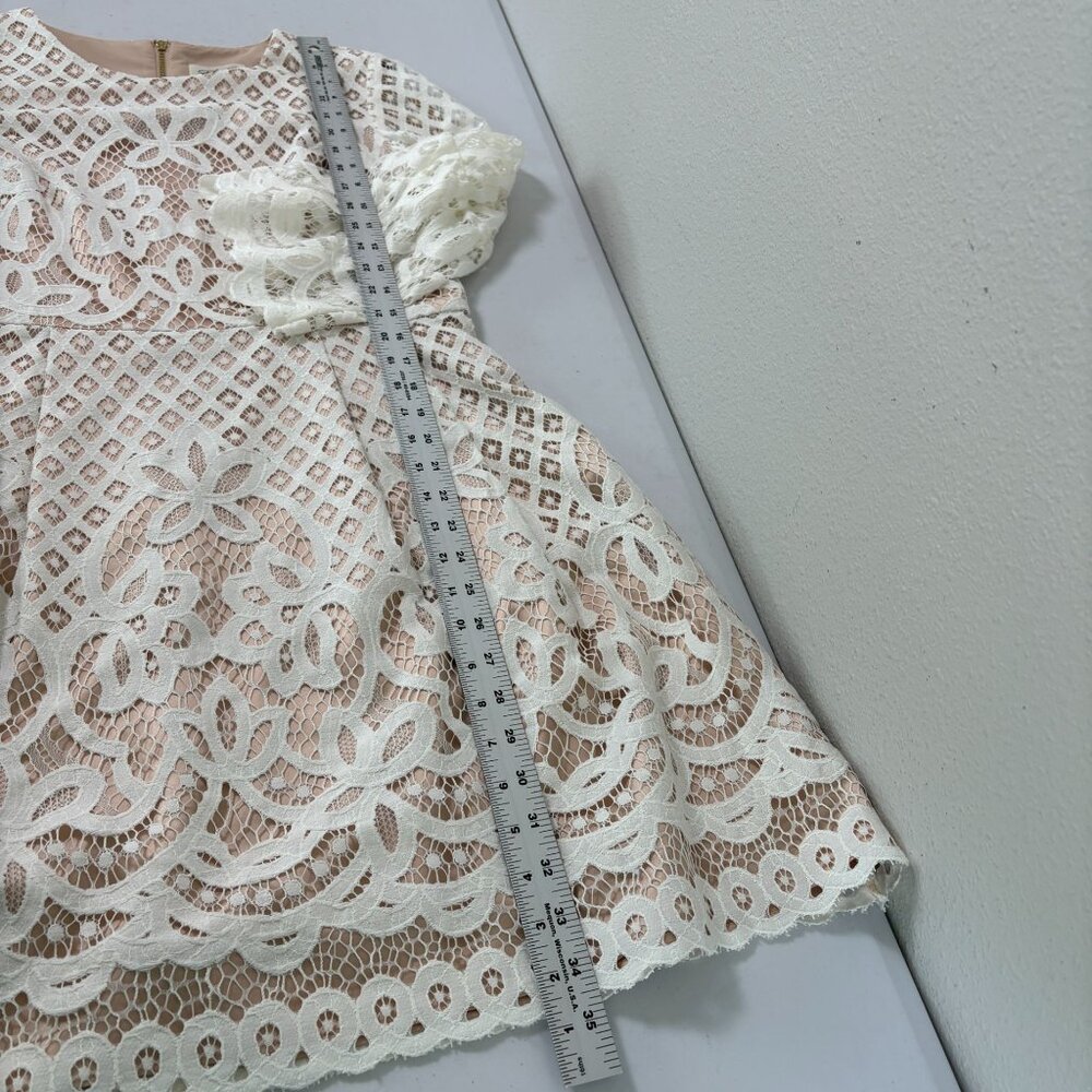 Eliza J Fit & Flare Lace Dress Petite 12 12P Ivory Nude Lining 3/4 Bell Sleeve - Picture 12 of 13